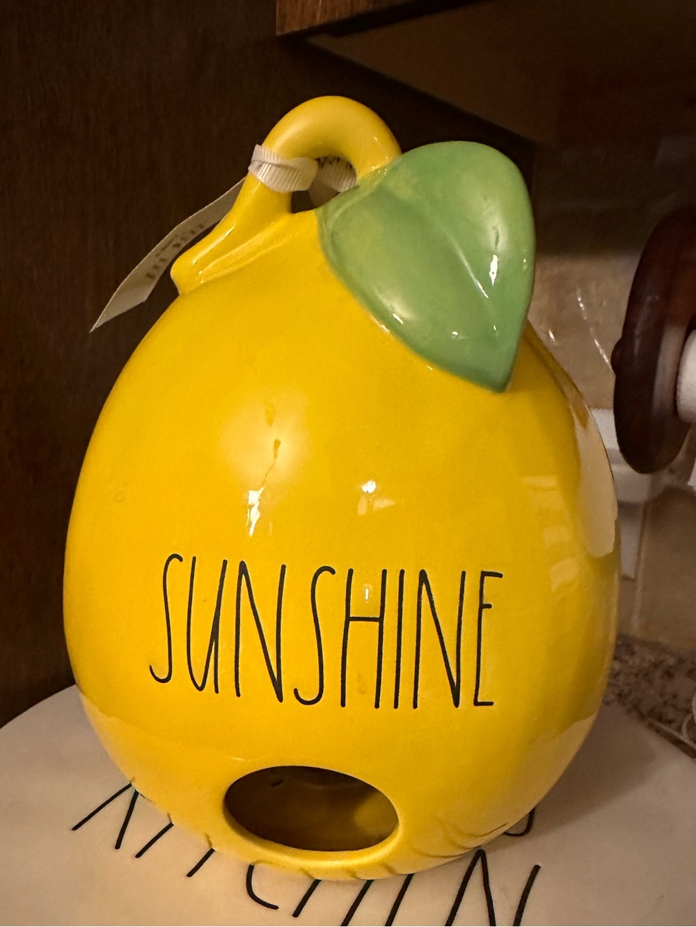 Rae Dunn Yellow Ceramic 'Sunshine' Lemon Birdhouse